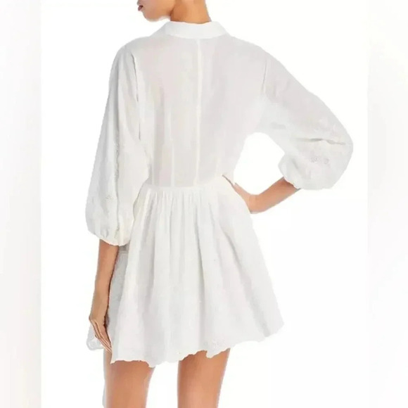 AQUA & Kristopher Brock Floral Embroidered Eyelet Mini Shirt Dress 100% Cotton S - Picture 4 of 14